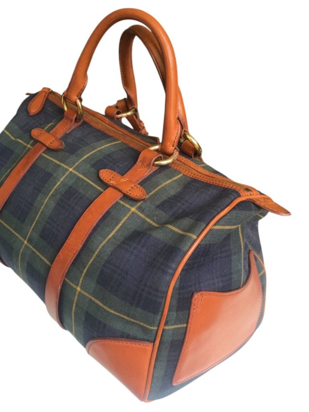 Vintage RALPH LAUREN Black Watch Tartan Tan Leather Trims Duffel Heritage Bag - Picture 6 of 9